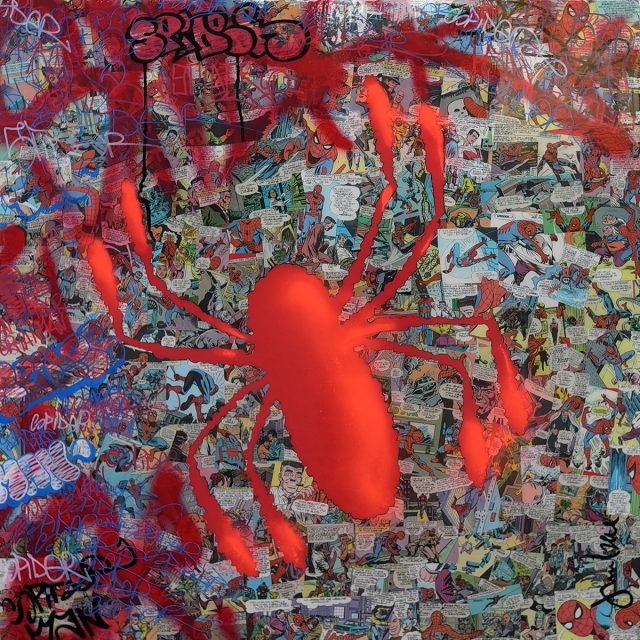 BD-039-2-PELE MELE Spiderman Technique mixte et acrylique sur toile 90 x 90 cm