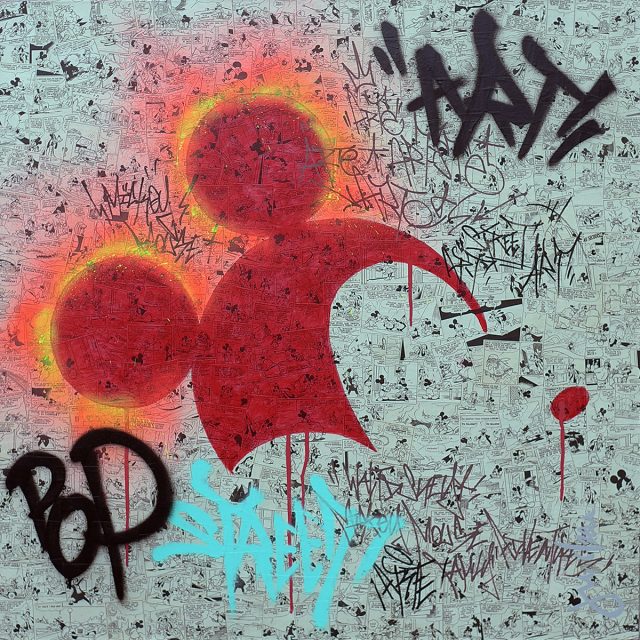 BD-039-3-PELE MELE Mickey Technique mixte et acrylique sur toile 80 x 80 cm