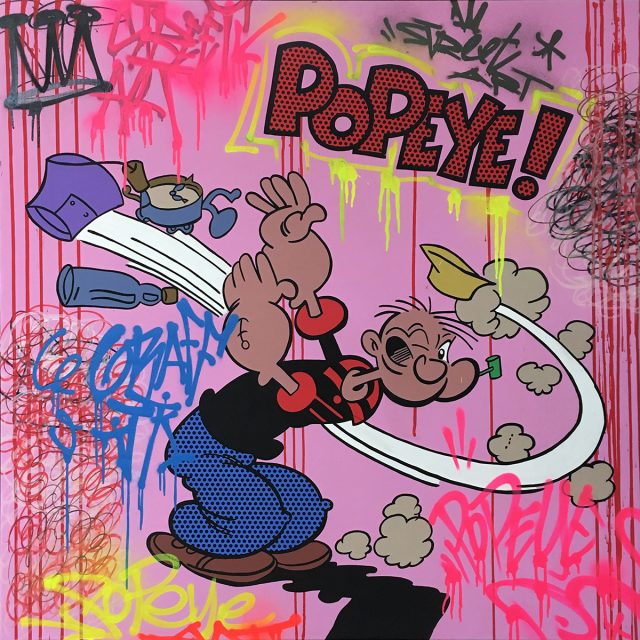 BD-040-7-Popeye Le casseur de vaisselle Acrylique sur toile 130 x 130 cm