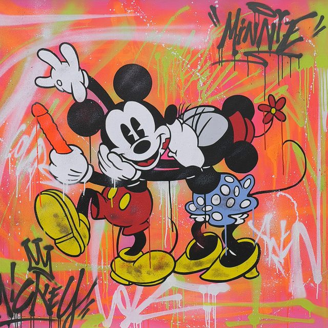 BD-40-15-Mickey & Minnie La St Valentin Acrylique sur toile 110 x 130 cm