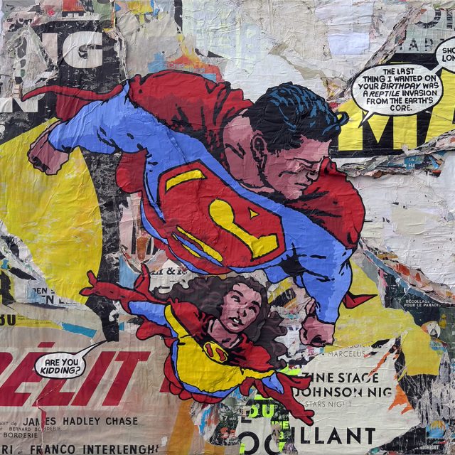 Oeuvre en duo Durrey Gnidzaz Superman Acrylique sur affiches 110 x 145 cm