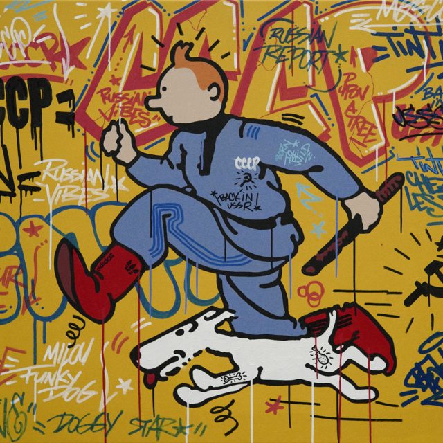 BD-035-5-Tintin-chez-les-Soviets-Acrylique-sur-toile-110x140cm-Collection-personnelle