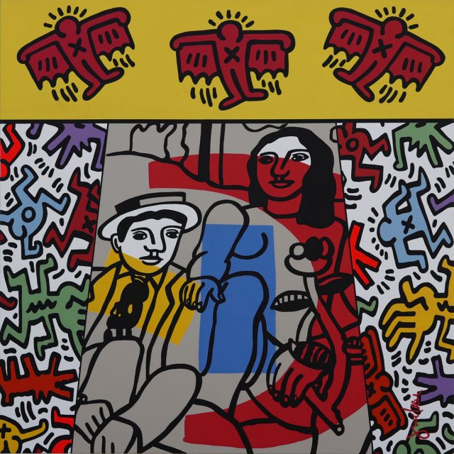 Hommage-à-Fernand-Léger-et-Keith-Haring-Acrylique-sur-toile-110X110cm-signé